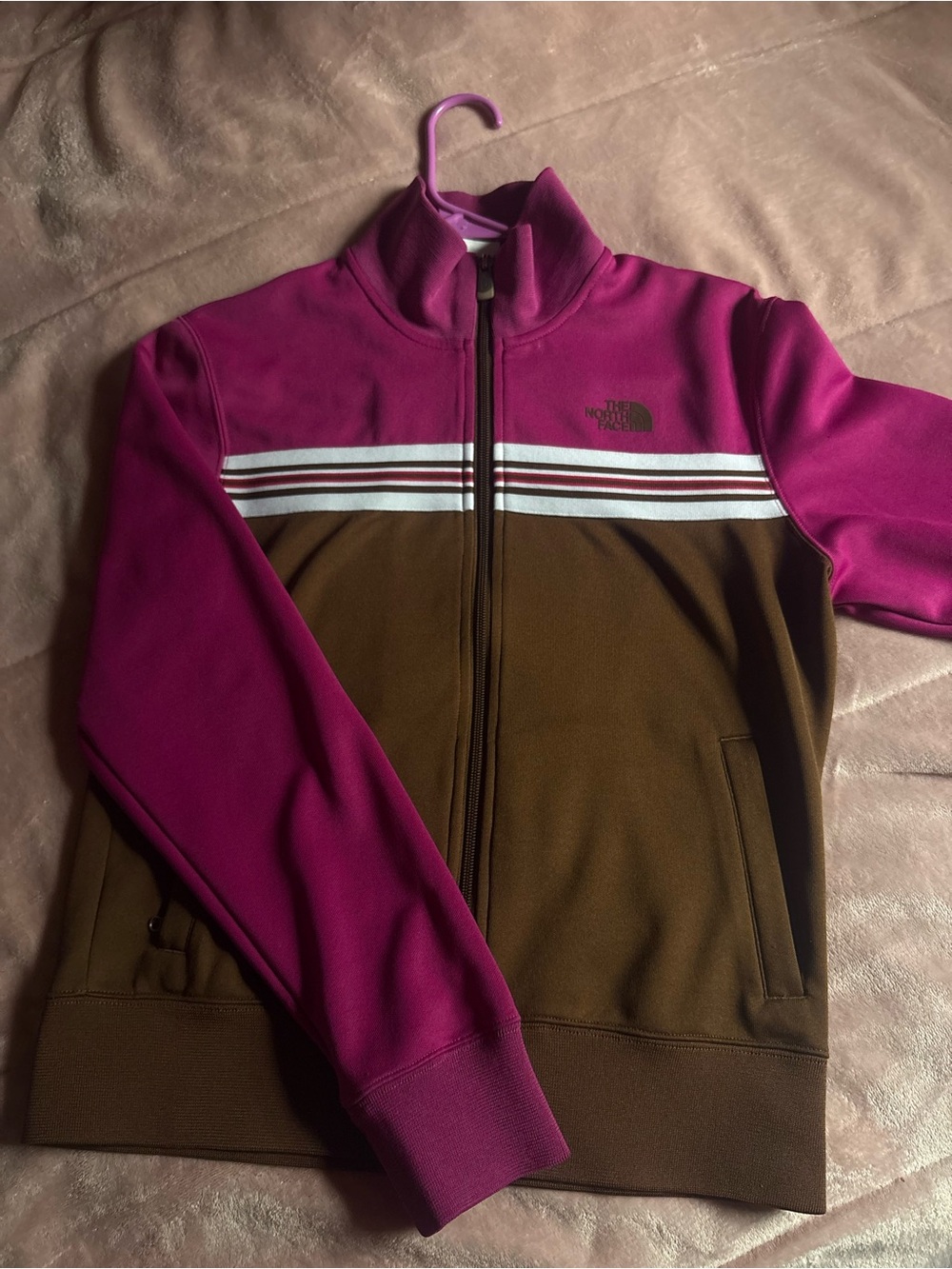 The North Face Pink and Brown Zip-Up Fleece Jacket